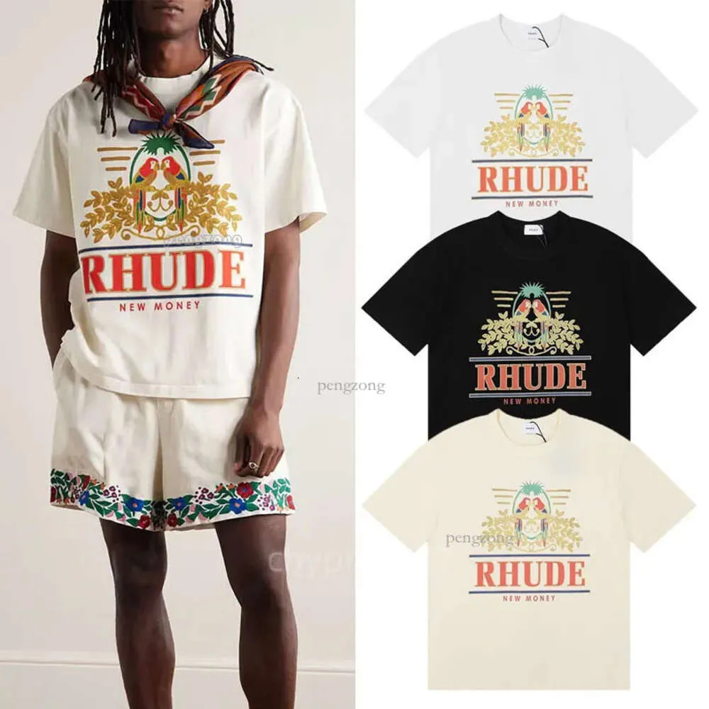 Rhudes Design Parrot Letter Printing Tee Cotton Cotton Round Collar緩んだ半袖TシャツMENカジュアルプリントTシャツ868