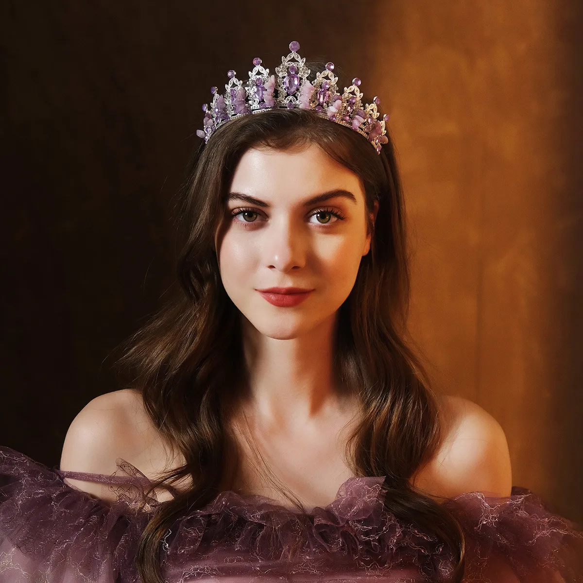 Luxury Purple Crystal Bridal Tiara Handmade Beaded Princess