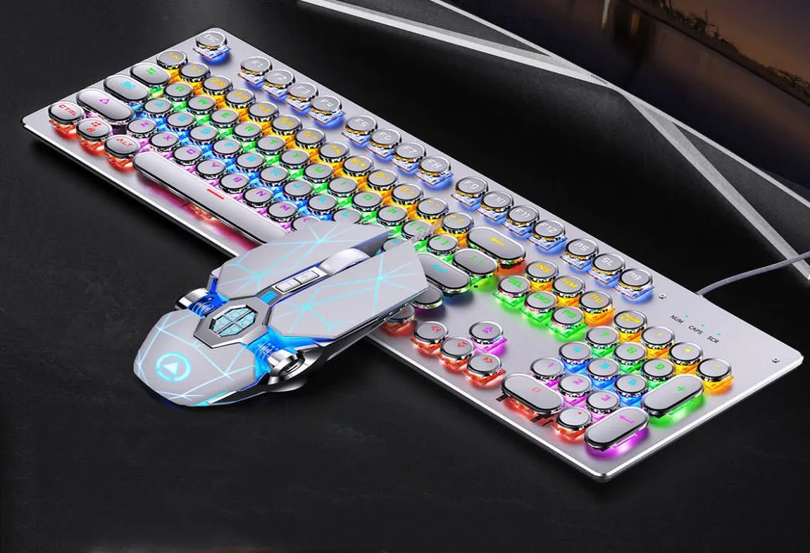 Mechanical Keyboard Mouse Combos USB Wire Punk KeyCap Gaming Keyboards Suspenderade Lyuminating Keys Vintage Style Gamers för Deskto2255635