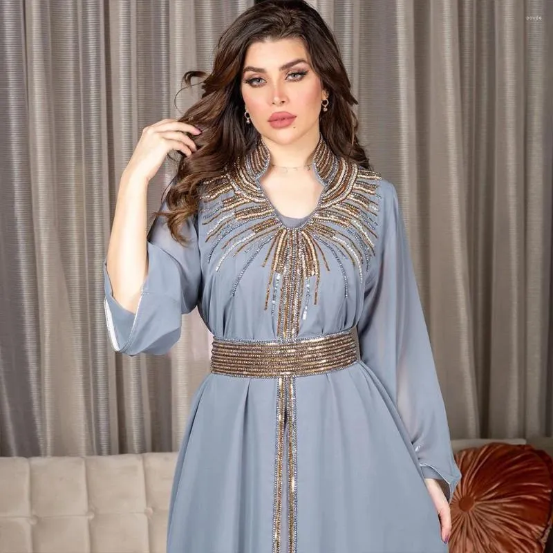 Vêtements ethniques Luxe Abaya Diamants Musulman Élégant Femmes Robes Caftan Marocain Dubaï Kaftan Robe Soirée Soirée Eid Mubarak Jalabiya