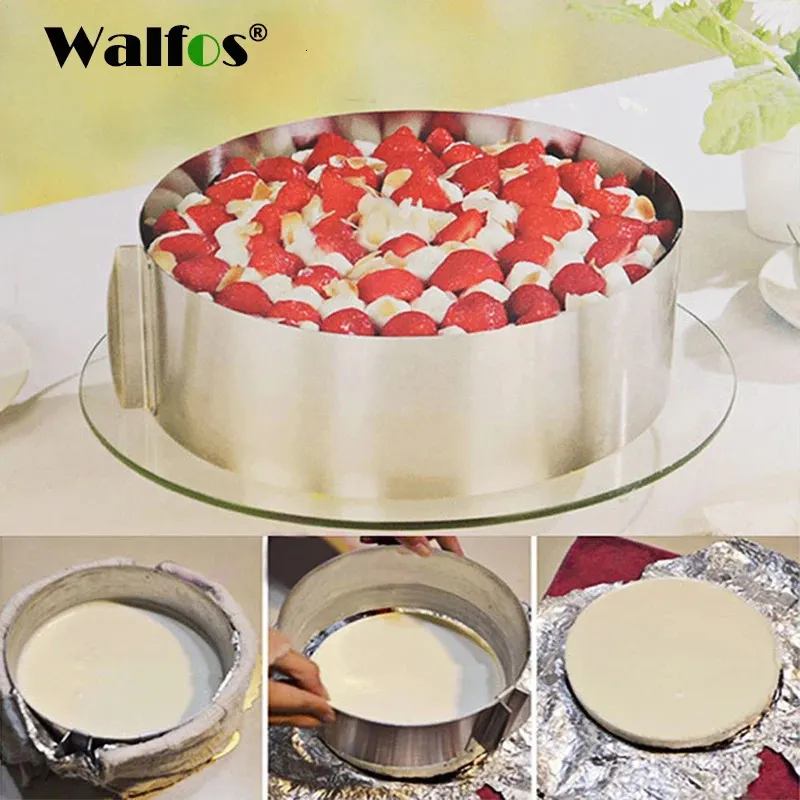 WALFOS пищевая регулируемая форма для торта из нержавеющей стали, выдвижная круглая форма для кольца для мусса, набор инструментов для выпечки, формы для выпечки 240226