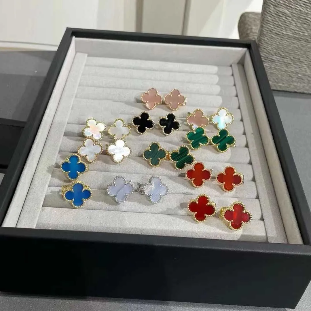 Designer Van clap Fanjia Versão Alta Quatro Folhas Grama Orelha Tiro Edição Precisão Branco Fritillaria Vermelho Jade Medula Esmeralda Verde Studs Anti Alergia e Cor J29F