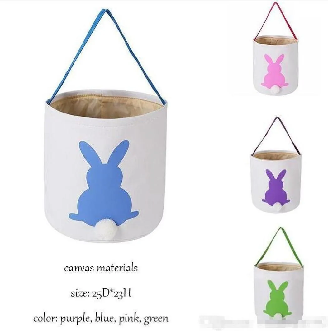 4 Colors Handbags Easter Rabbit Basket Bunny Bags Rabbits Printed Canvas Tote Bag Egg Candies Baskets4344914