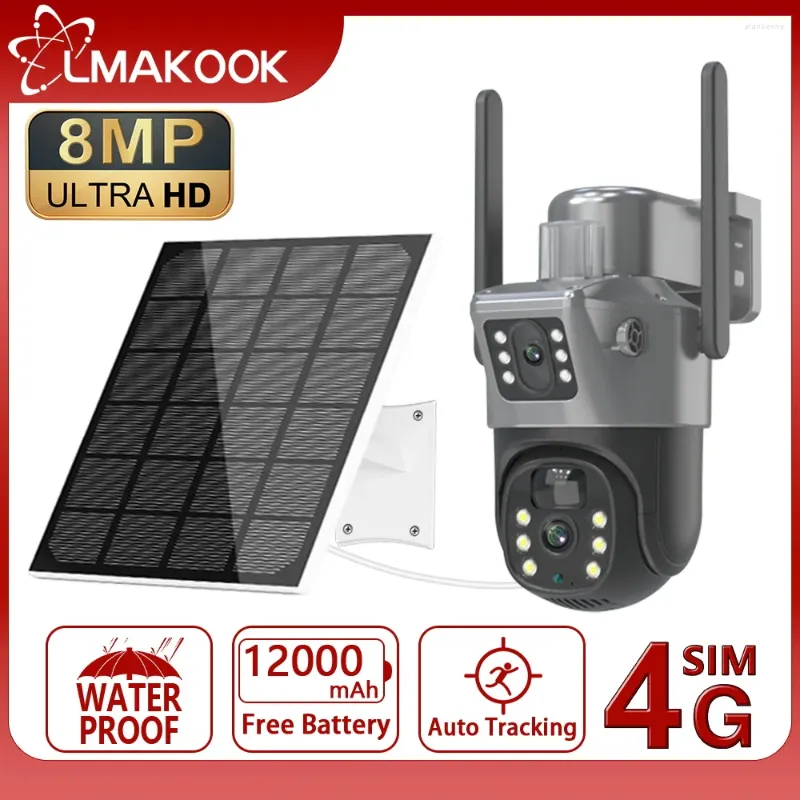 Dual Lens PTZ Solar Camera Screens Pir Human Tracking Outdoor WiFi Security CCTV Surveillance IP