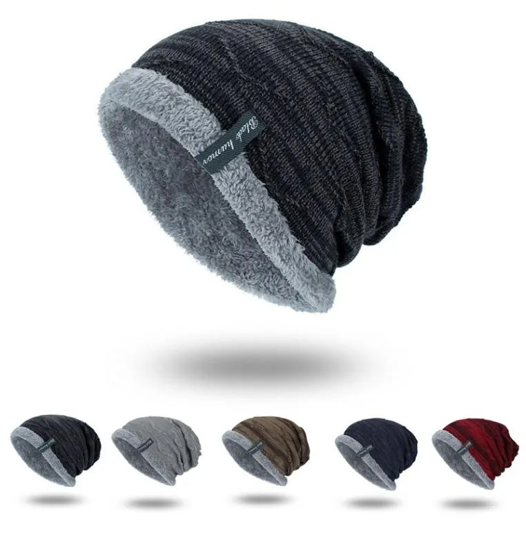 2019 Fashion Boys Men Winter Hat Knit Scarf Cap Men Caps Warm Fur Skallies Beanie Bonnet Hat Fleece Dad Cap Wool Hat Knitting3005441