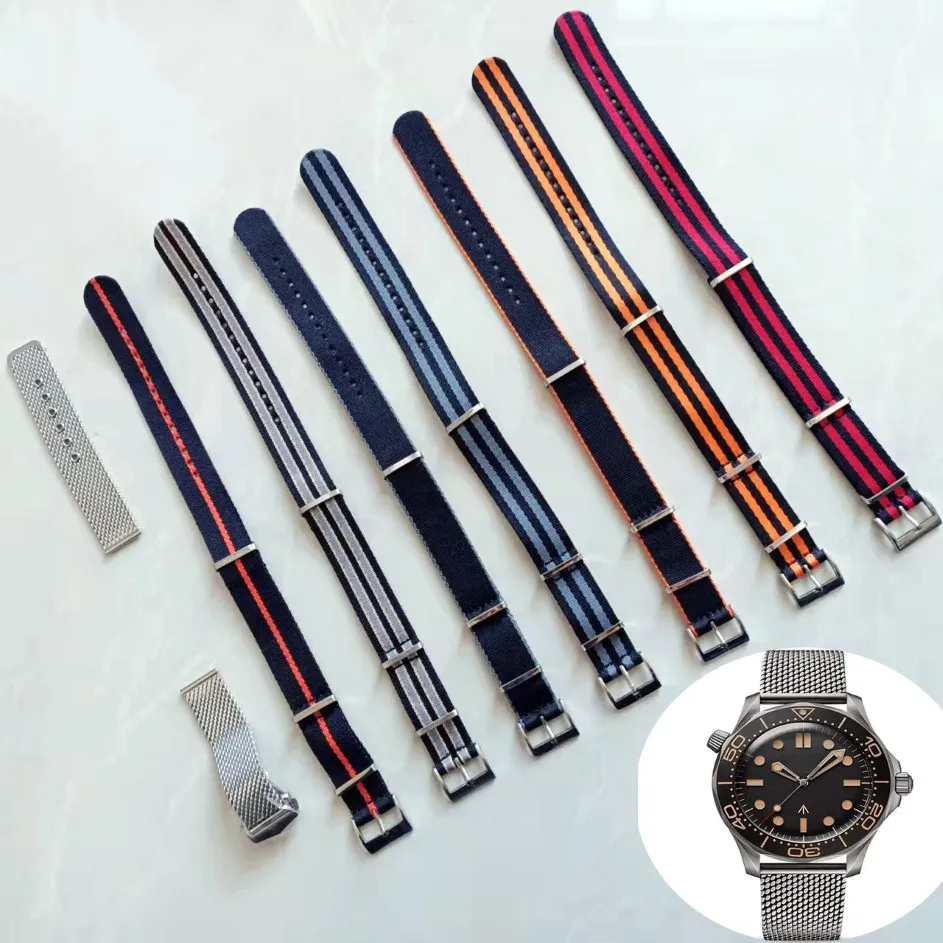 Bracelets de montre James Bond 007 300M Bracelet Nato pour montre de luxe Master Nttd Band Watch Accessoires avec fermoir en acier original argenté Wr205W