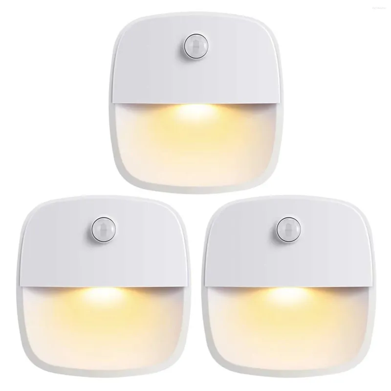 Luzes da noite 3 pçs luz do corredor sensor de movimento inteligente auto ligar/desligar bateria operado nightlight para quarto das crianças armário corredor