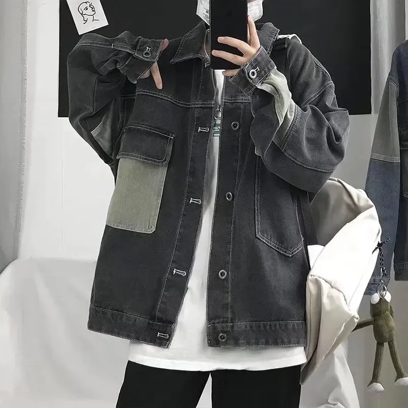 Masculino casual oversize denim jaqueta coreano streetwear masculino jeans jaqueta casacos casual blusão macacão casaco outwear S-4XL240304