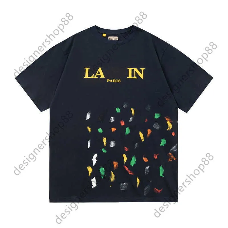 2024 GD AMERICAN COBRAND STREETWEAR SPECKLED PURE COTTONE DOUBLE YARN ROUND NECK SHORT BLACK Tシャツファッションメンズアンドウィメンストリートスタイル