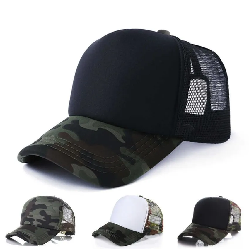Hats Scarves Sets Camouflage Trucker Hats 5 Panels Blank Sun Hat Military Mesh Baseball Men Women Cap Adjustable Summer Sport Ball190R