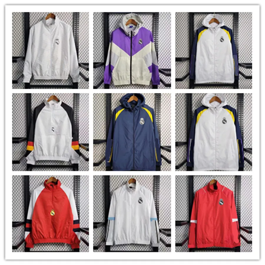 Mens 2023 2024 Futbol Ceketleri Trailtsits Real Madrids Hoodie Sport Windbreaker Moda Çok Renkli Dış Giyim Futbolu Eğitim Takım Uygun Ceket