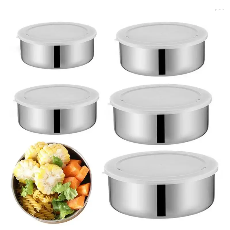 Bowls 5pcs Mixing With Lids Stainless Steel Picnic Camping Bowl Set Microwavable Kitchen Containers Machine Washable