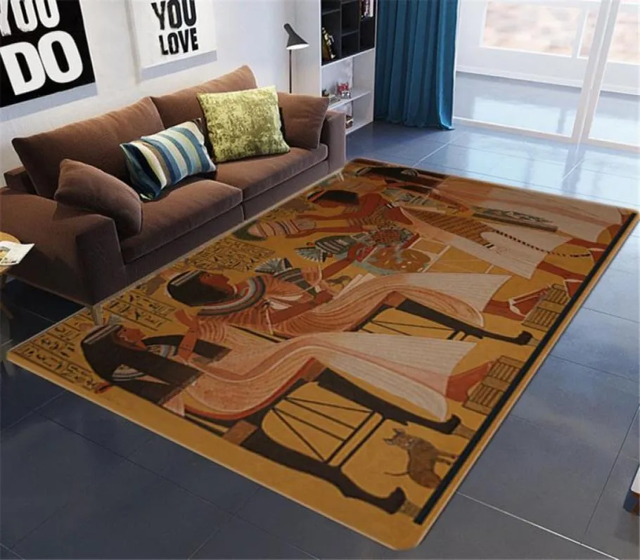 Egyptian Culture Big Carpets For Living Room Vintage Nordic Ethnic Style Floor Mat Nonslip Washable Rugs Bedroom Beside Mat Y20055315818