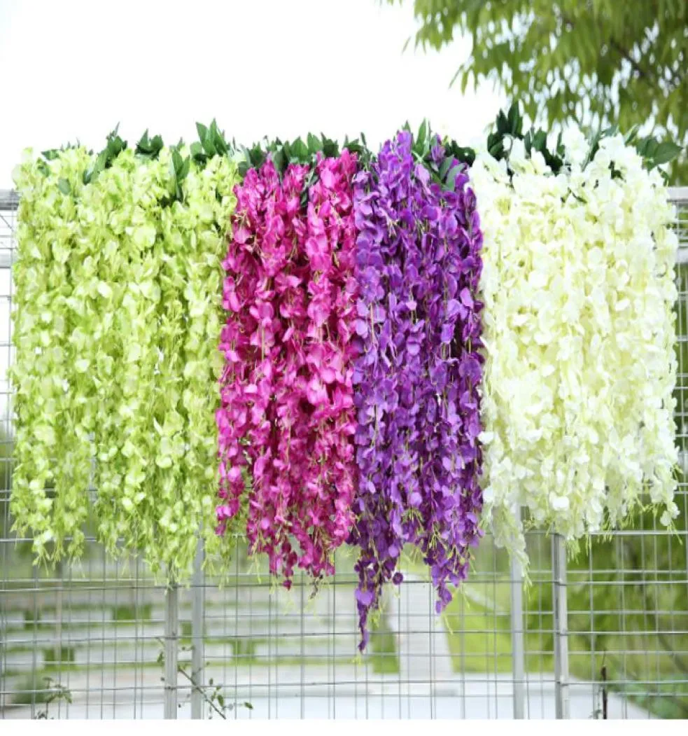 Branco verde flores artificiais simulação glicínias videira decorações de casamento longo buquê de plantas de seda porta sala escritório jardim9064455