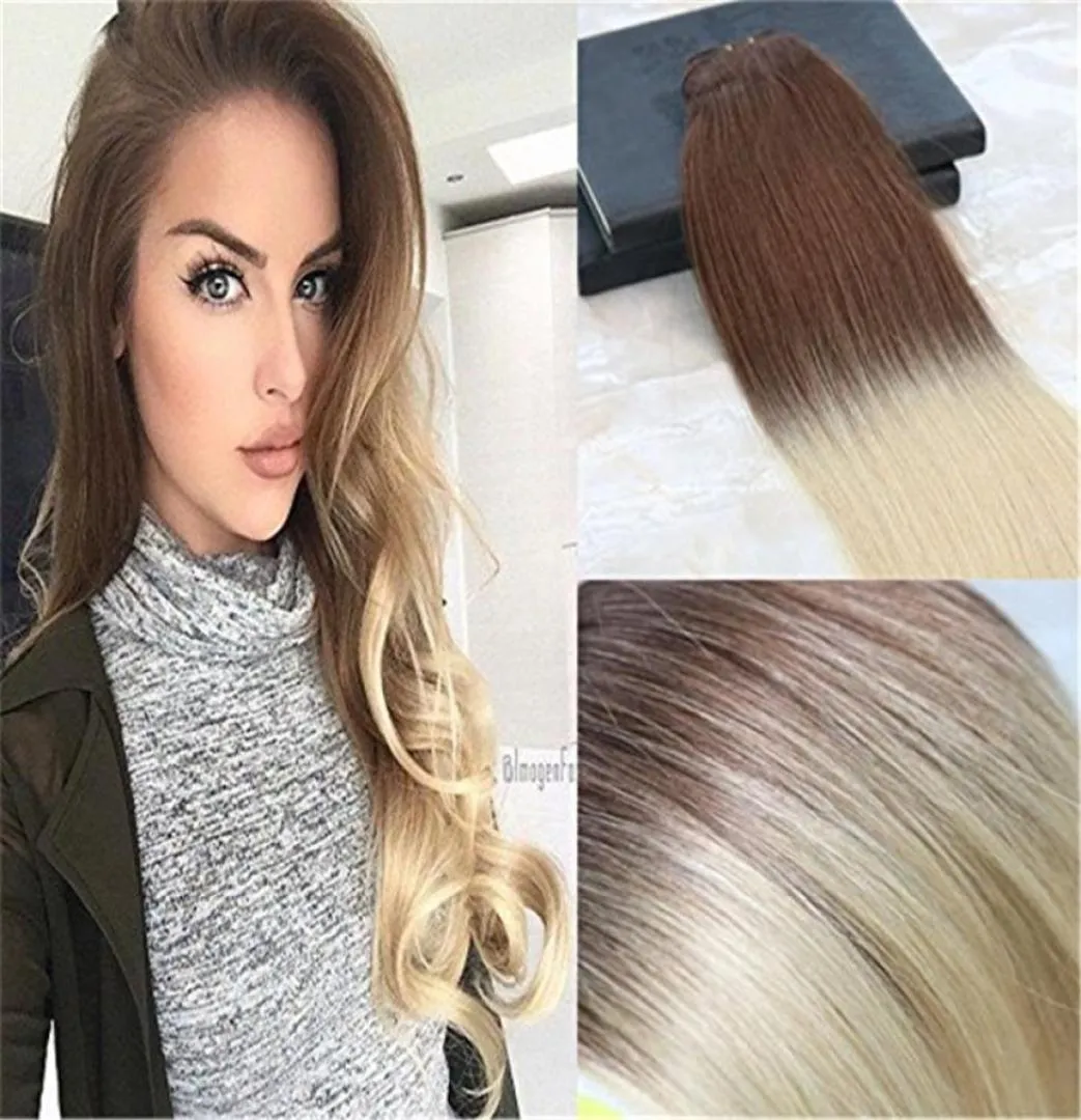 Balayage ombre mänskliga hårförlängningar färg 4 kololater brun blekning till 613 blekning blond dubbel inslag riktigt hår1574473