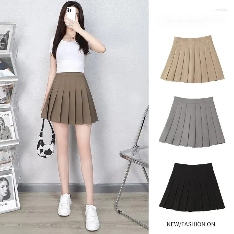 Röcke Plissee Für Frauen Mode 2024 Sommer EINE Linie High-taille Koreanischen Stil Schule Mädchen Uniform Braun Rock Frauen der Kleidung