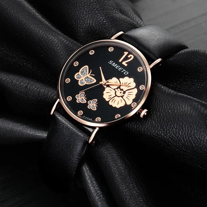 SMEETO Brand student Women's watches Womens exquisite rhinestone leather belt fashion watch quartz watch E5