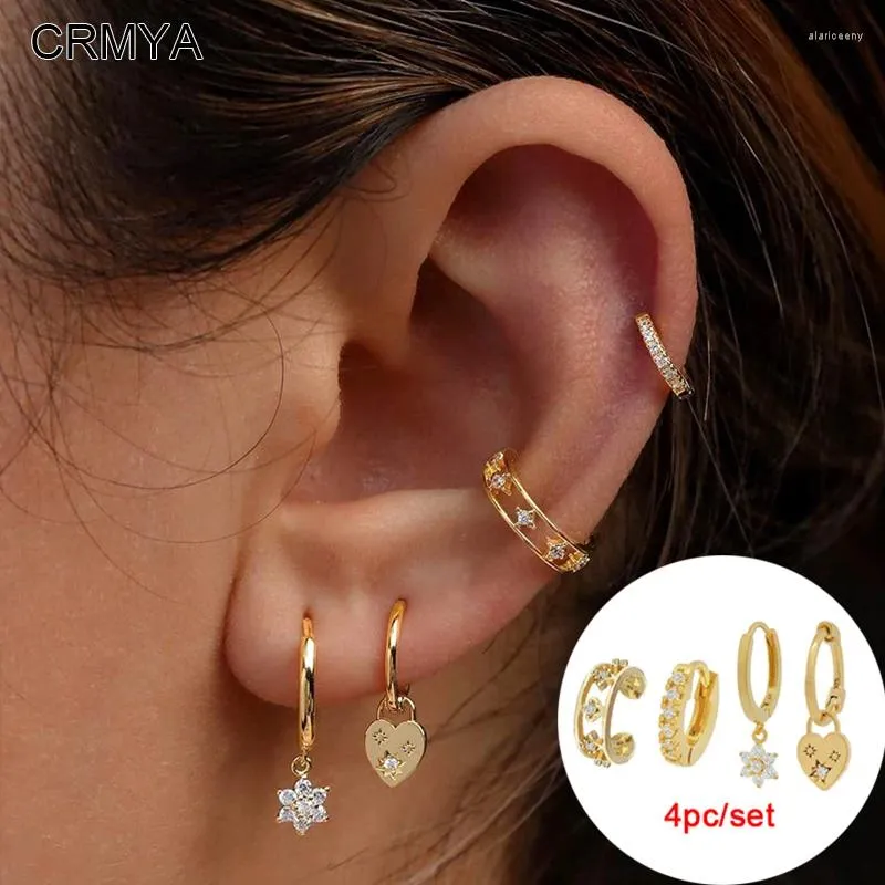 Dangle Earrings Crmya Gold Plated Hoop Clip for Women Fashion Cz Zircon 4pcs/set girl arring arring accessories 2024 المجوهرات بالجملة