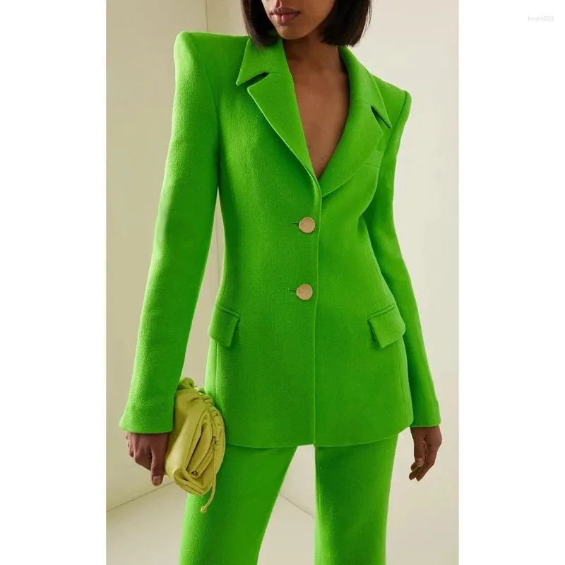 Costumes pour hommes, ensemble Blazer vert Slim pour femme, pantalon Long, sur mesure, deux pièces pour femme de bureau, ensemble d'affaires à simple boutonnage