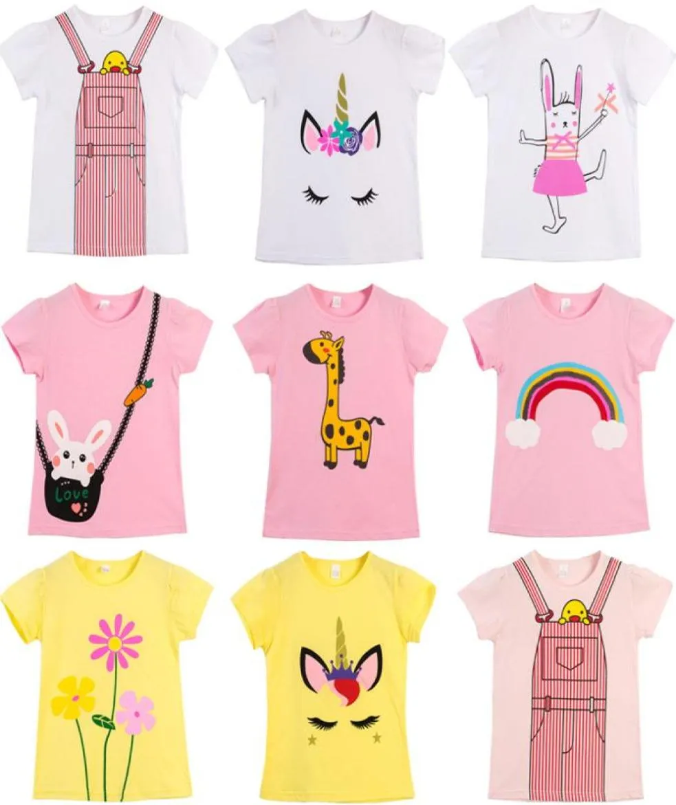 Baby Girl Tshirts Summer Shirt Cartoon Short Sleeve Tee Tops Flower Rabbit Unicorn Giraffe Animal Printed Kid Clothing 11 Colors2633233