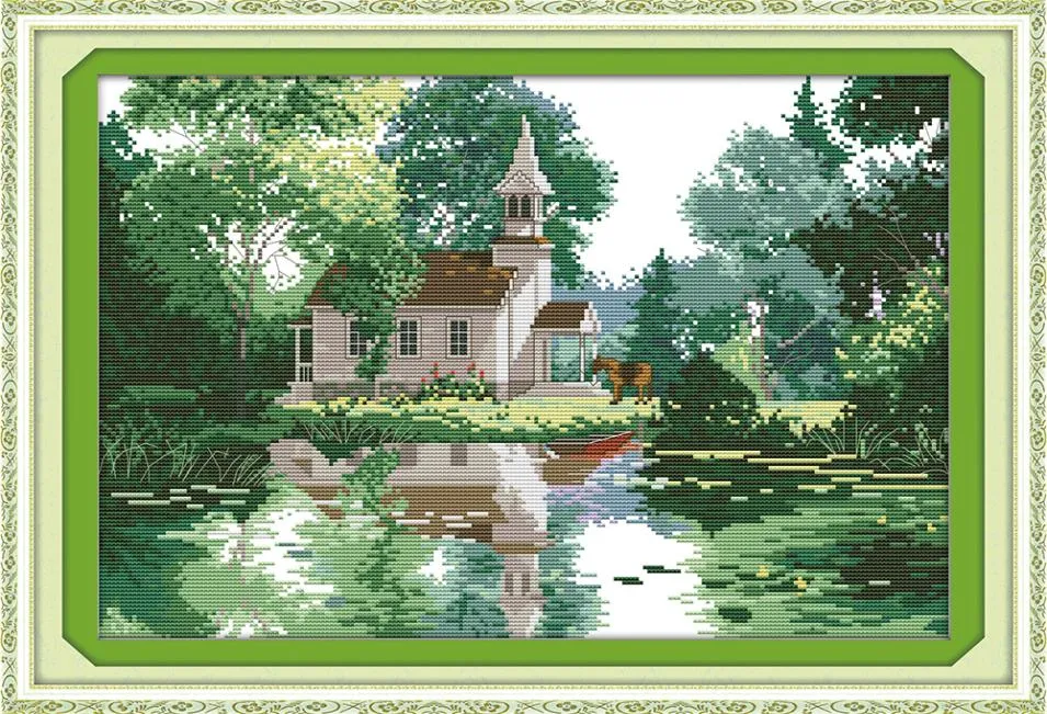 De huizen aan het meer woondecoratie schilderijen Handgemaakte kruissteek borduren handwerken sets geteld print op canvas DMC 14CT 11CT2862195