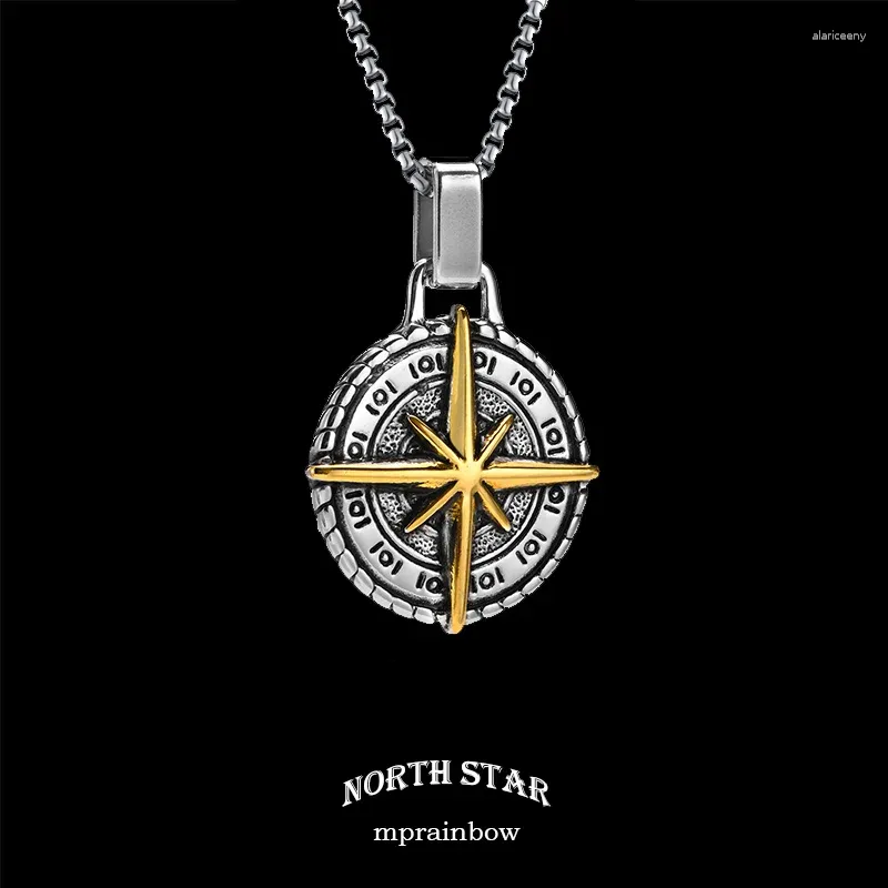 Pendant Necklaces North Star Men Necklace Stainless Steel Compass Mens Jewelry Coin Form Handmade