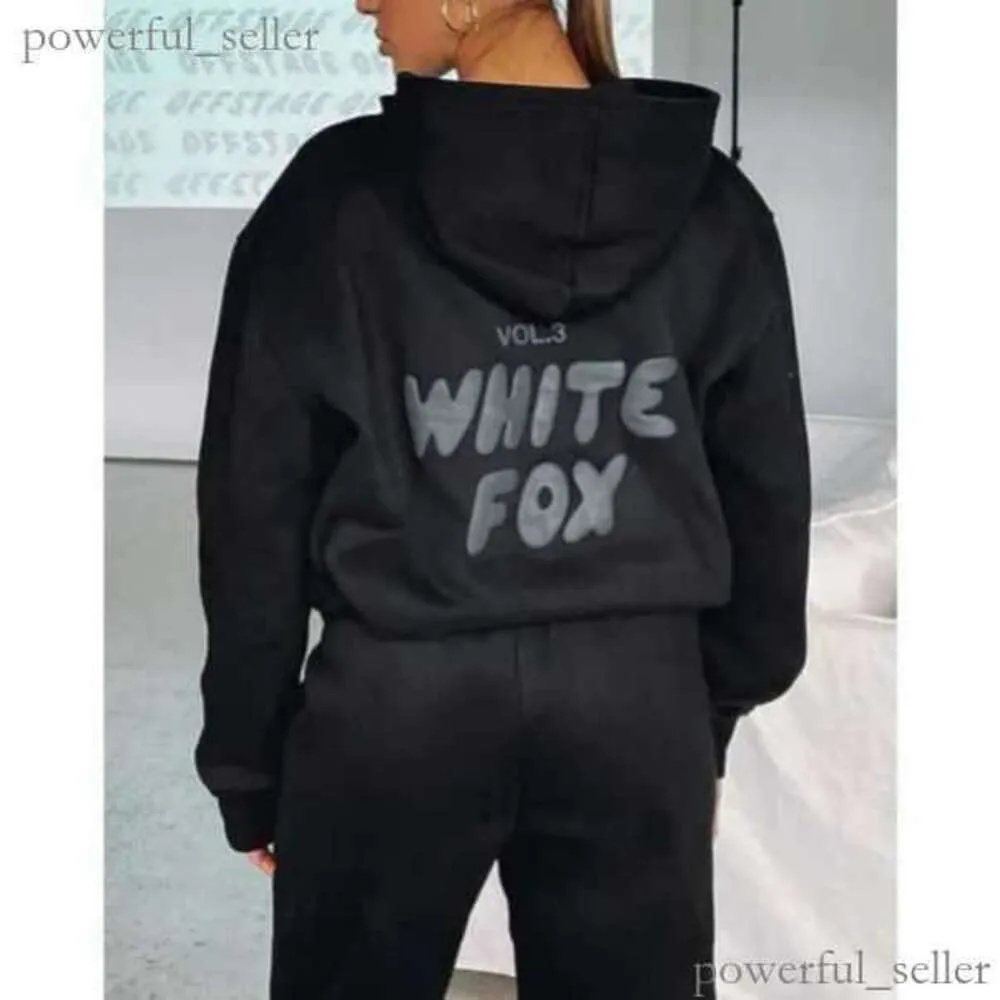 Conjunto de agasalho com capuz Fox branco Conjunto de roupas feminino primavera outono inverno novo conjunto com capuz moda esportiva pulôver de manga comprida com capuz tendência de luxo White Fox 2683