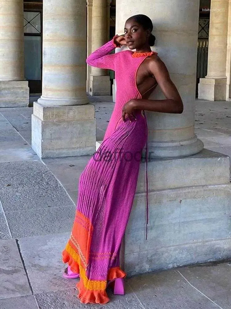 Backless Crochet Knitted Maxi Dress Women Hollow Out Woven Floor Length  Slim Empire Waist Polyester Casual Dress from Dhgate Basic & Casual Dresses  - price 70.25