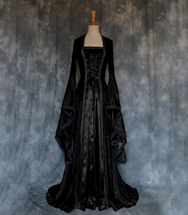 Casual jurken Middeleeuwse heksenjurk voor vrouwen Eng Halloween Carnaval Feest Cosplay Prestatiekleding Middeleeuwen Vampier Brid1362123