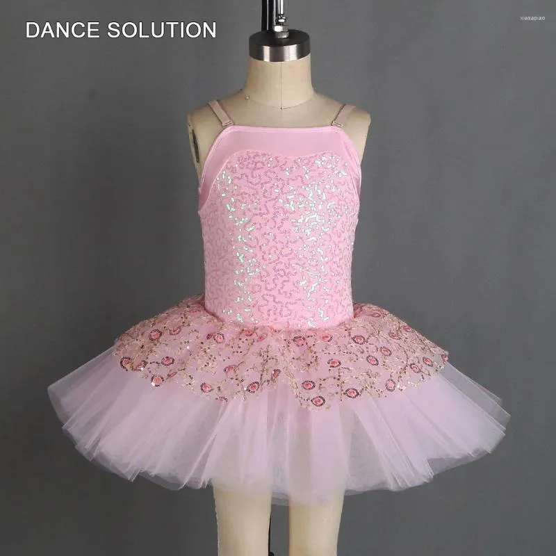 Scene Wear Children's Pink Ballet Tutu Dress paljett spandex bodice med kort tyllkjol prinsessan dräkt för flickor 20246