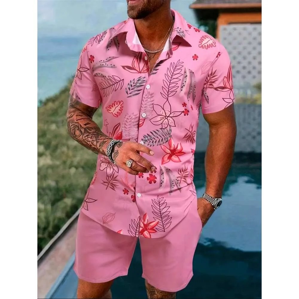 2024 Zomer Sets Print Revers Korte Mouw Casual Shirt Strand Shorts Streetwear Vakantie Hawaiiaanse Pakken Mannen Cothing