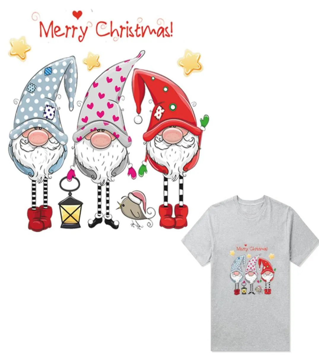 Estrelas de natal roupas emblemas remendos moda adesivos ferro em diy acessório transferência calor roupas ferro no remendo bonito gnomos9480449