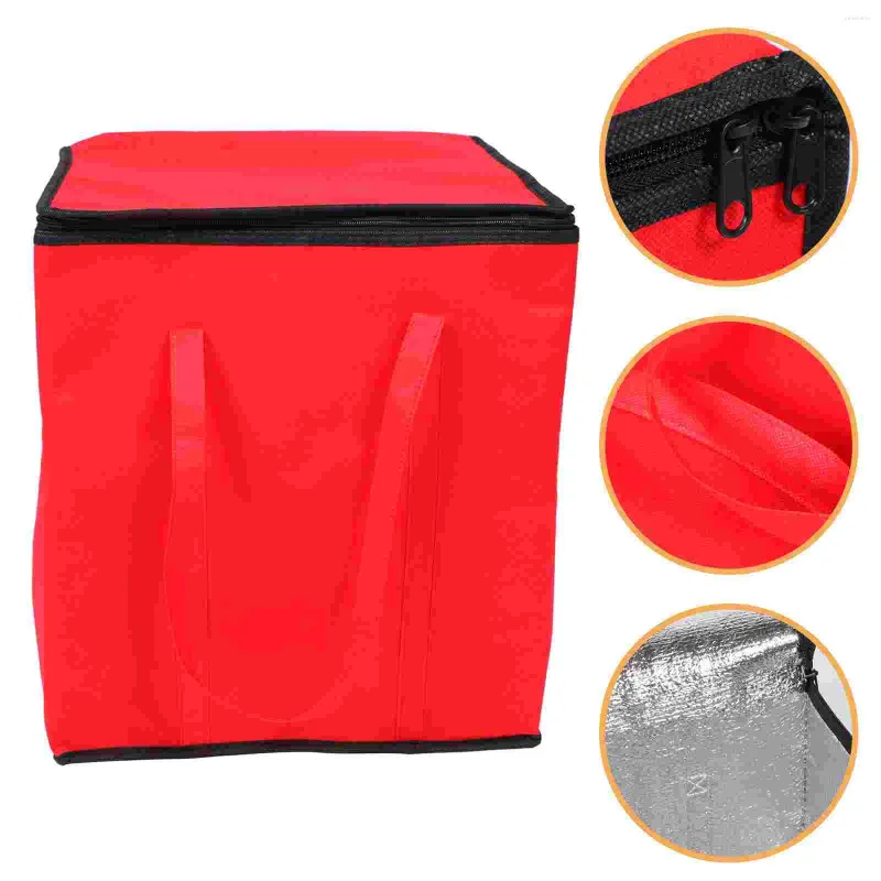 Dinnerware Delivery Insulated Bag Red: Pizza Tote Large Size Reusable Grocery Shopping For Catering 45x40cm