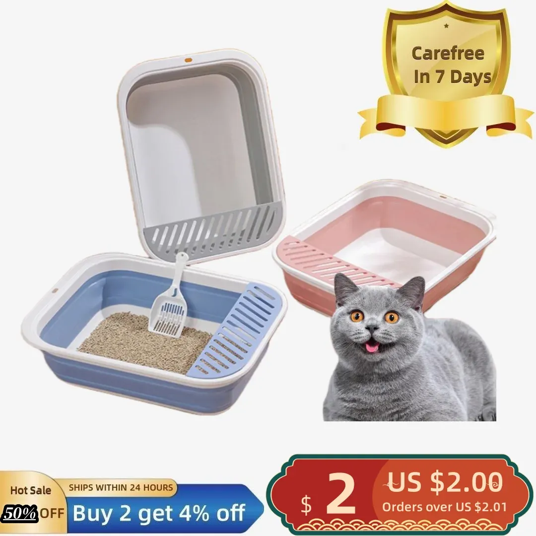 Bac à litière pliable pour chat, grande capacité, avec clôture haute, semi-fermé, anti-éclaboussures, épais, bac à litière, fournitures pour animaux de compagnie