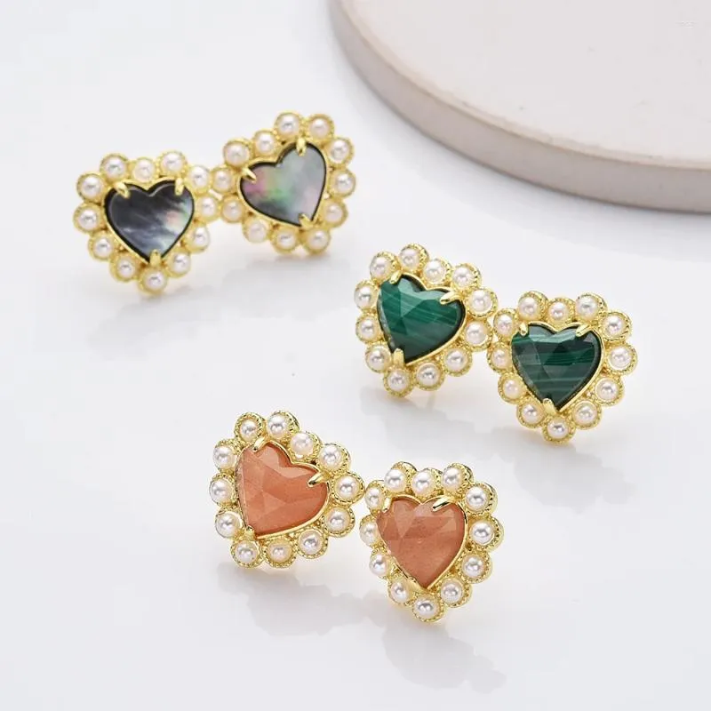 Studörhängen Borosa Delikat Natural Heart Stone Baroque Pearl Earring Fashion Golden For Women Wedding Anniversary Jewelry