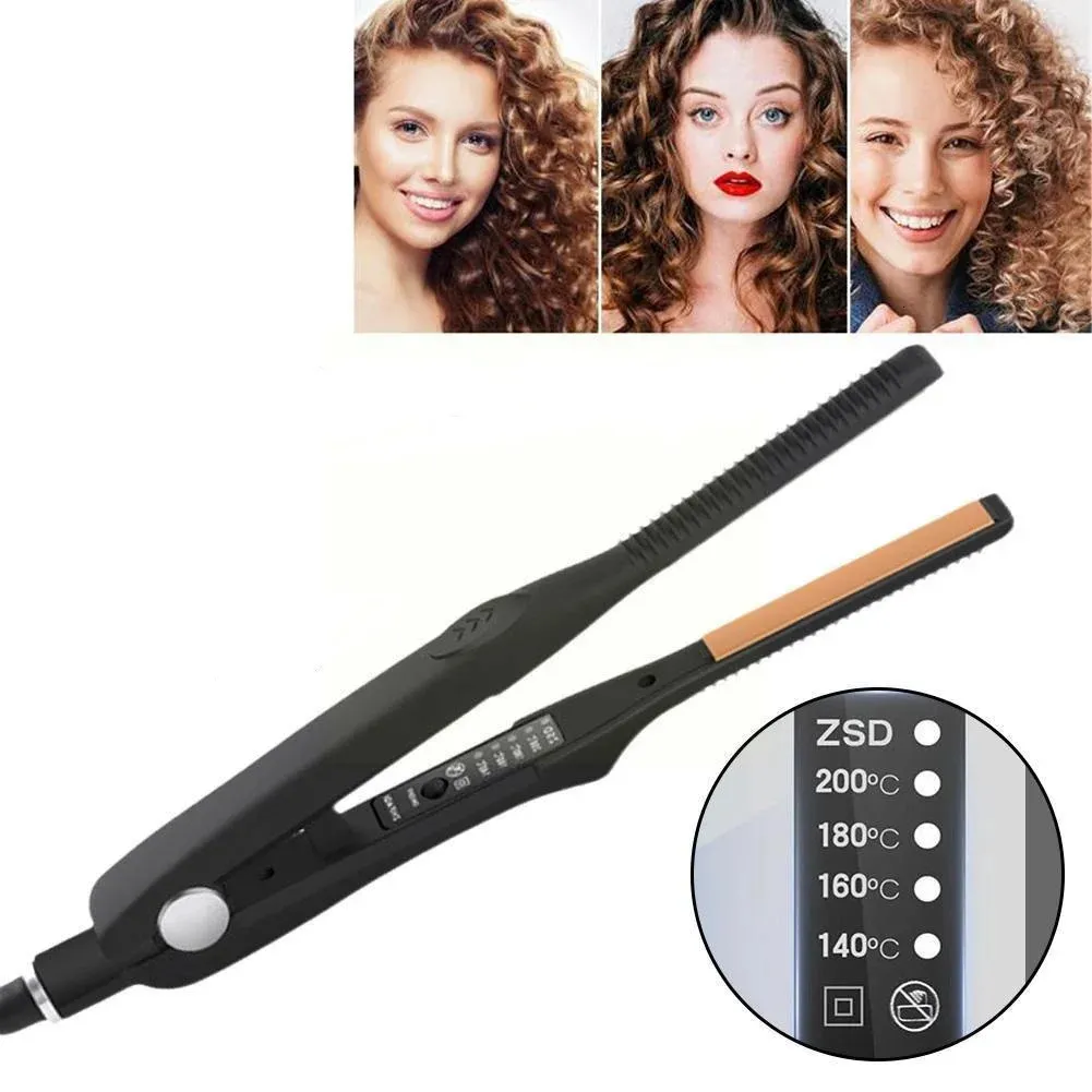 2 in 1 Hair Straightener Curler 작은 평평한 철 세라믹 헤어 크림 퍼 주름 짧은 머리 교정 컬링 스타일 도구 240219