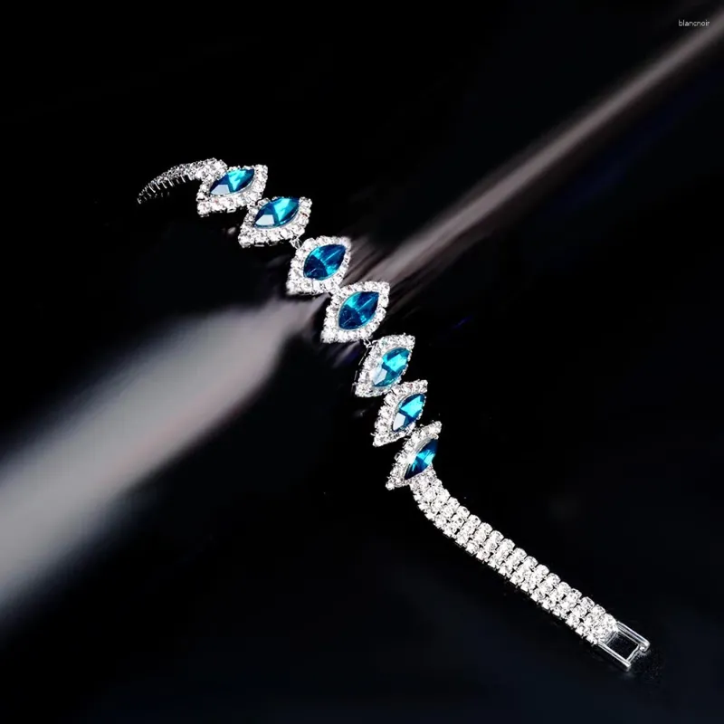 Link Bracelets Blijery Elegant Peacock Blue Crystal Bracelet for Women Rhinestone Bangle Wedding Gift Bridal Silver Plated Charm