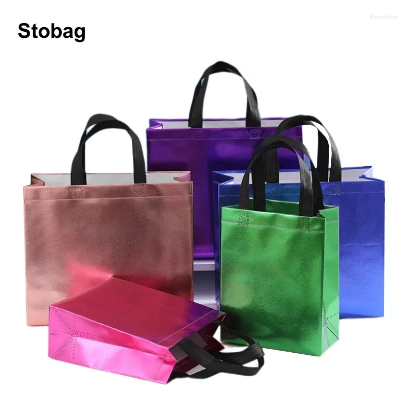 Sacos de armazenamento StoBag 10pcs Cor Não-tecido Tote Embalagem de Presente Compras Tecido Portátil Bolsas Reutilizáveis Logotipo Personalizado (Taxa Extra)