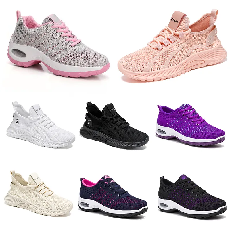 Nuevos hombres zapatos para mujeres caminando corriendo zapatos planos suaves moda púrpura blanco negro cómodo bloqueo de color deportivo Q48-1 gai