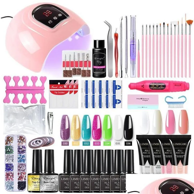 Nail Art Kits Limegirl Extension Gel Set Acryl Polish Kit Met Uv Led Lamp Voor Starter Tools Setnail Drop Delivery Gezondheid Schoonheid Dhwea