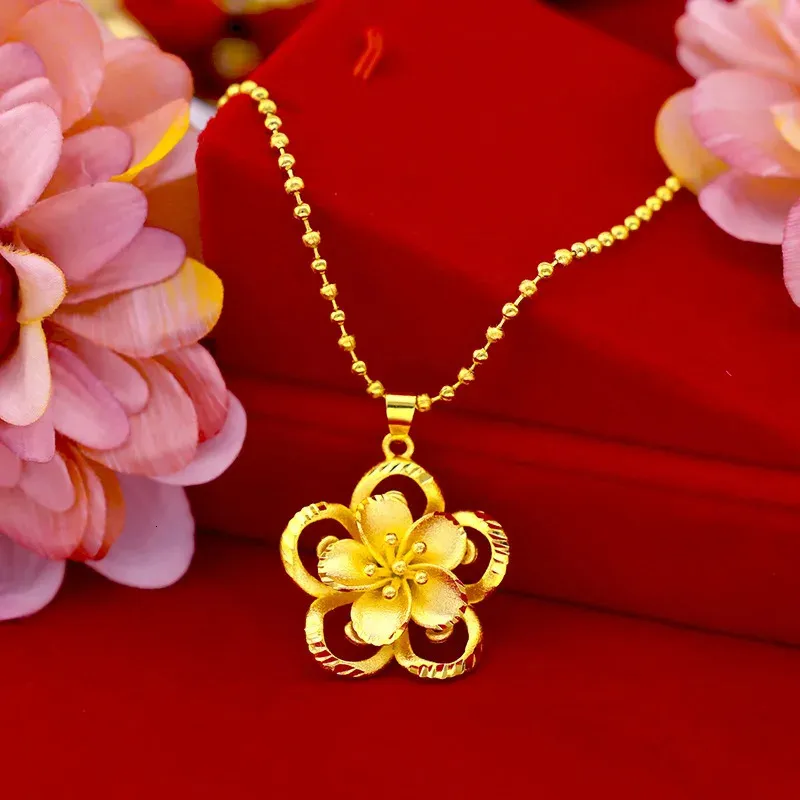 999 Pure Gold Sunflower Pendant Sun Flower 3D Hard 18K AU750 Necklace Female Fine Christmas Gift Real Jewelry 240227