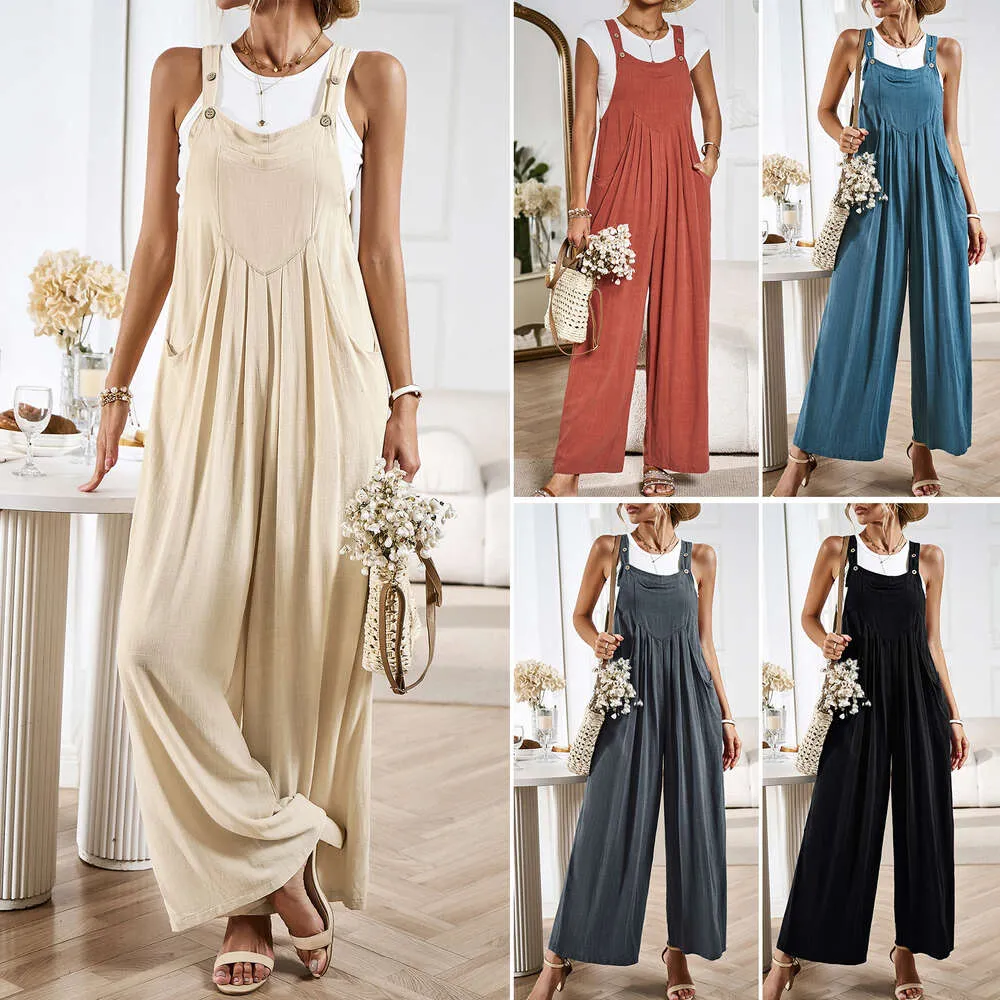 Diyun Solid Color Backband Pants Women's 2023 Summer Loose Wide Leg Jumpsuit