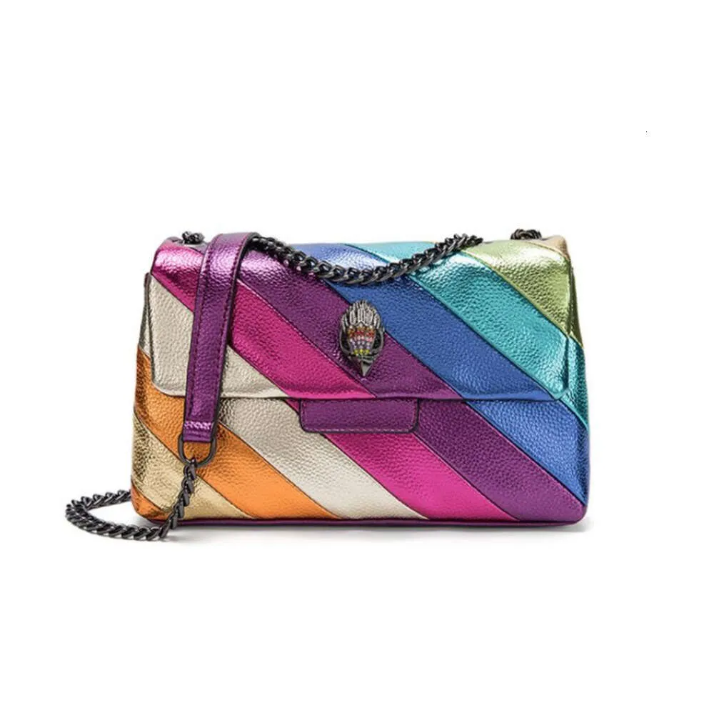 Kurt Geiger Sac à main tête d'aigle arc-en-ciel Sac à bandoulière 26 cm Moyen Raibow Bird Patchwork Chaîne d'épaule Petit sac à main à rabat