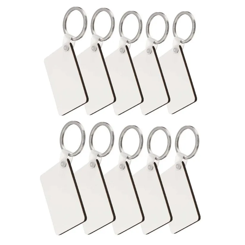 Porte-clés rectangulaire en MDF blanc, 10 pièces, mode OEM, Sublimation, en bois, pour transfert de chaleur, bijoux, New238r