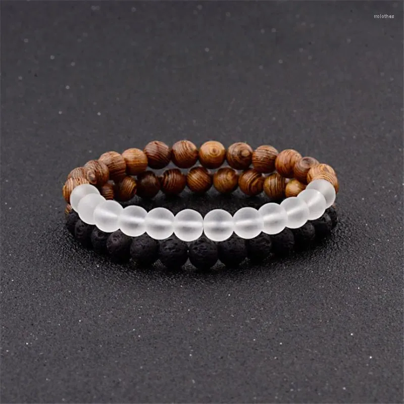 Strand taş bilezik yin yang boncuklar lava doğal homme moda bilezikler unisex ahşap boncuk aksesuar çiftleri mücevher bijoux