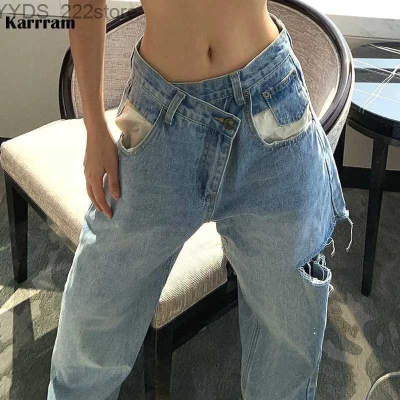 Jeans Jeans Karrram Vintage asymmetrisch taillegat recht los denim wijde pijpen streetwear mom 221121 240304