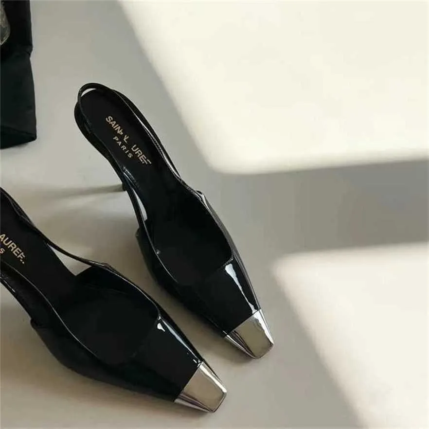 Sports shoes 2024 Shengjia Edition Sexy Pointed High Sandals Super Modified Lacquer Leather Fine Heel Height 9.0cm 7.0cm