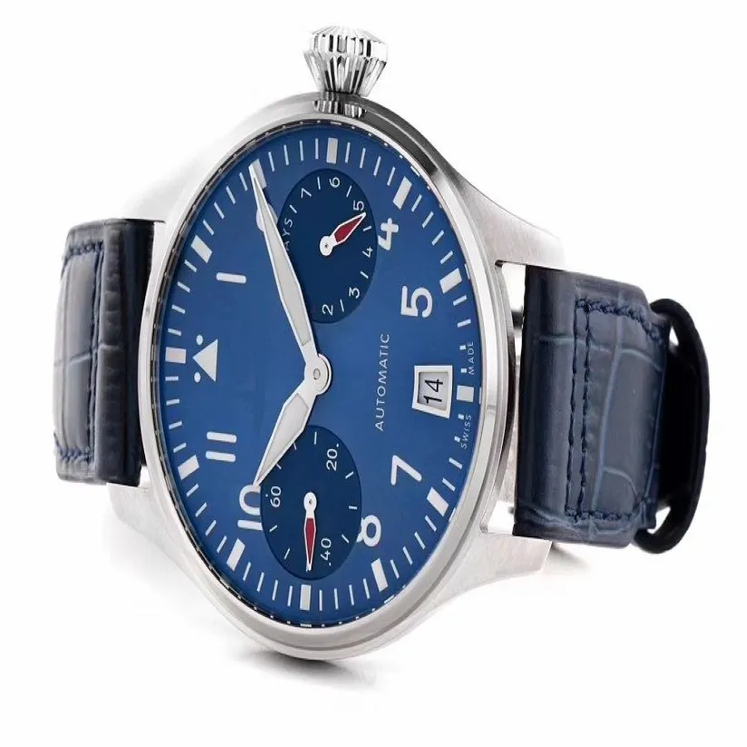 46mm 남자 시계 손목 시계 부티크 런던 ZF 최고 품질의 블루 세라믹 다이얼 진짜 가죽 스트랩 A51111 자동 파일럿 501008 SAP244T