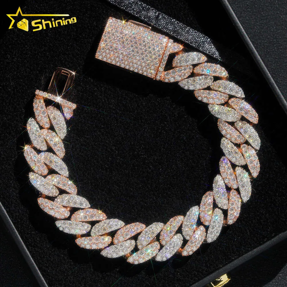 Hip Hop High Quality Unique Rose Gold Two Tone 15mm Cuban Link Chain Moissanite Armband