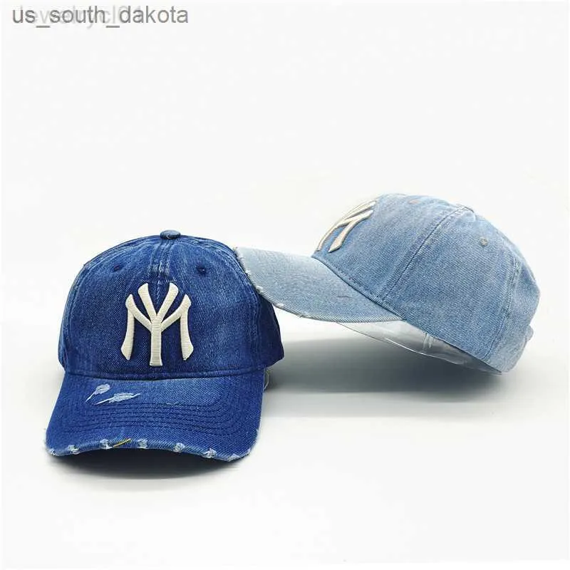 Ball Caps Nowe dorosłe mężczyźni Casual Vintage Denim My NY Hafdery Baseball Cap Woman Botton Sport Hap Hip Hop Snapback Hats Gorros L230523WU6N